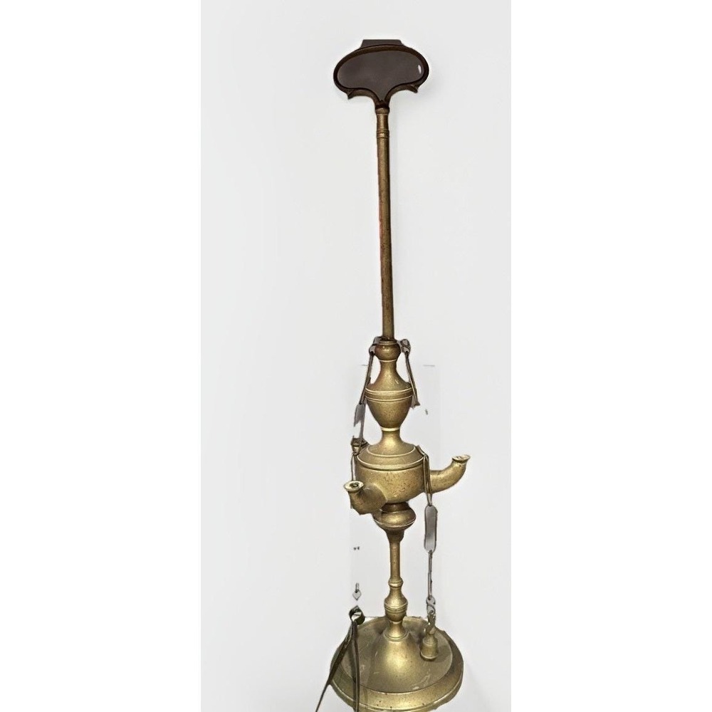 Vintage Brass Lucerna Oil Lamp 3 Wick Italian Style with Hanging Tools 19 Inch